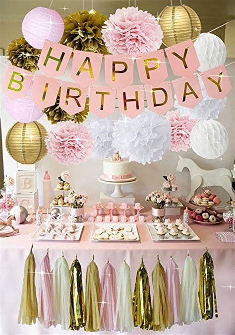 Pink and gold birthday decorations - Sage Green and Retro Pink Happy Birthday Party Decorations White Rose Avocado Olive Blush Gold Neutral Rustic Décor Supplies for Adults Women Girls. 4.4 out of 5 stars. 30. 100+ bought in past month. $14.93 $ 14. 93. ... Sage-Green Pink Mint Gold Birthday Decorations - 31pcs Party Kits Happy Birthday Banner Flags,Tissue Paper Pom …
